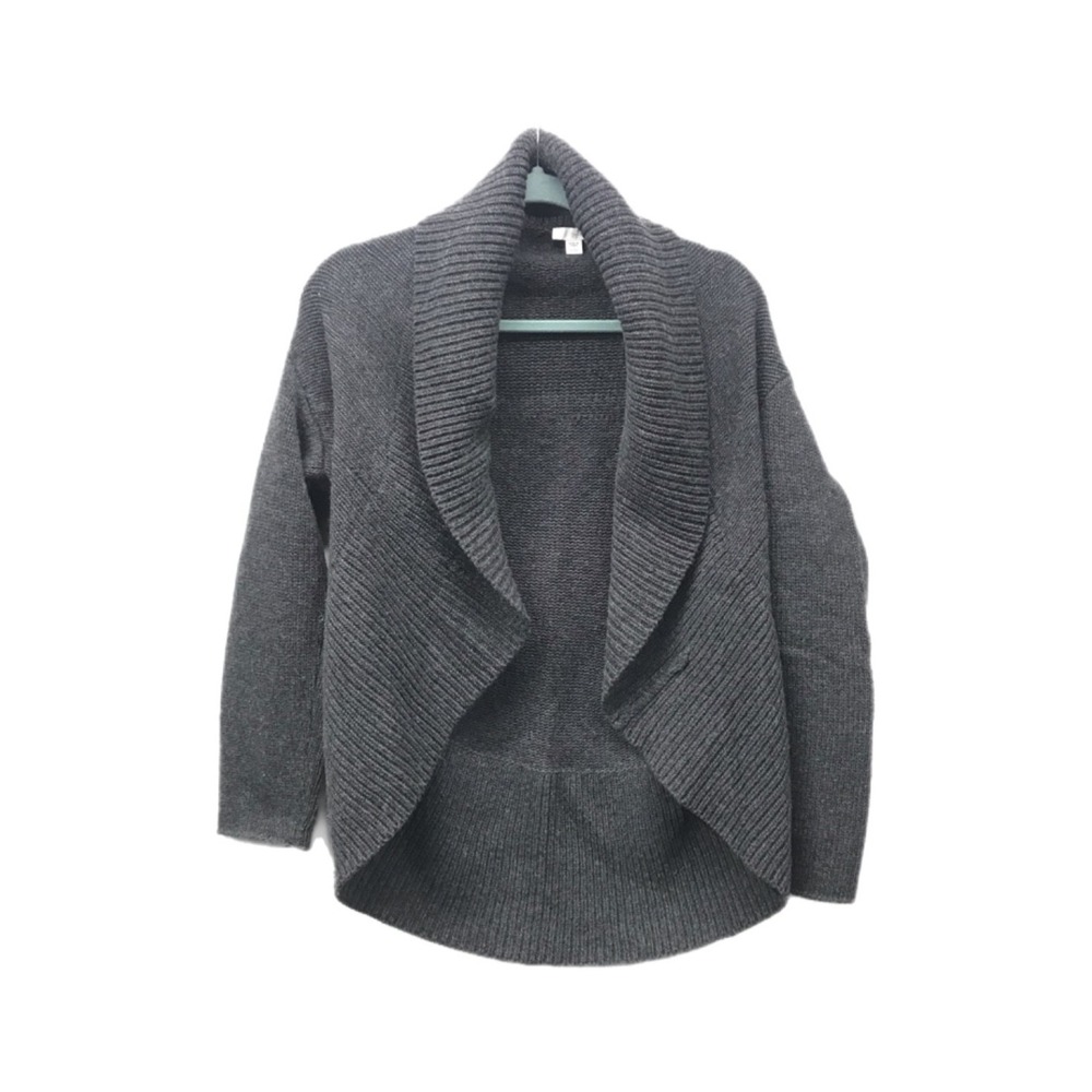 J Jill Pure Jill Open Front Cardigan Sweater Gray Knit Wool Blend Women Petite S
